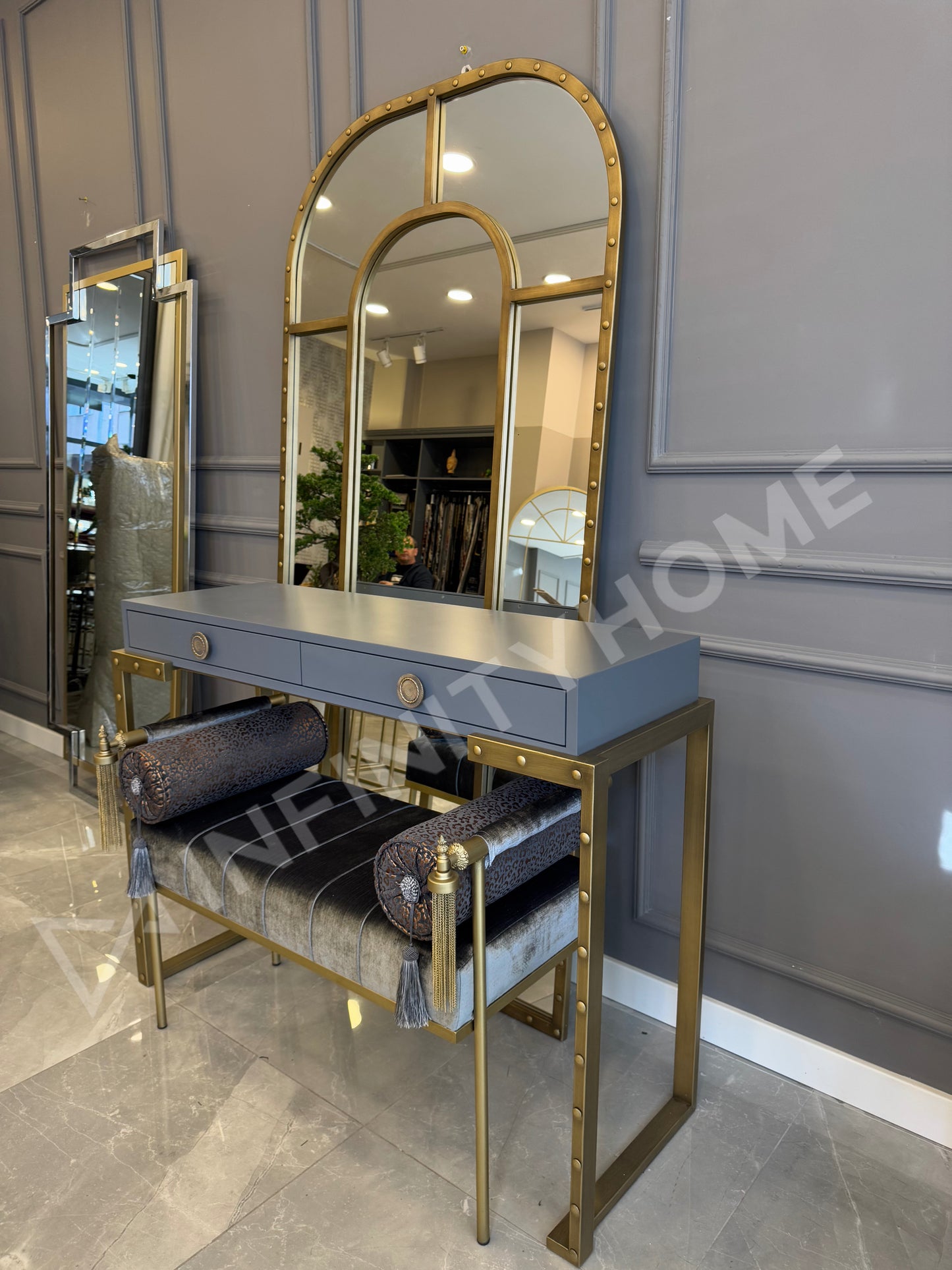 Reina Antrasit Düz Lake Dresuar - Eskitme Gold