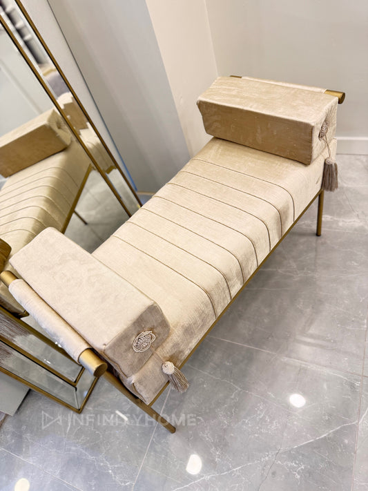 Kollu İpli Püsküllü Puf - Eskitme Gold