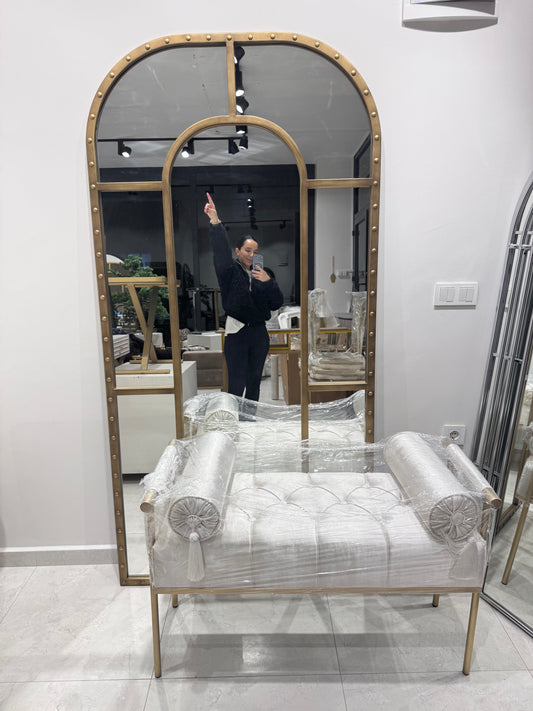 Eskitme Gold Kollu Puf - taş rengi
