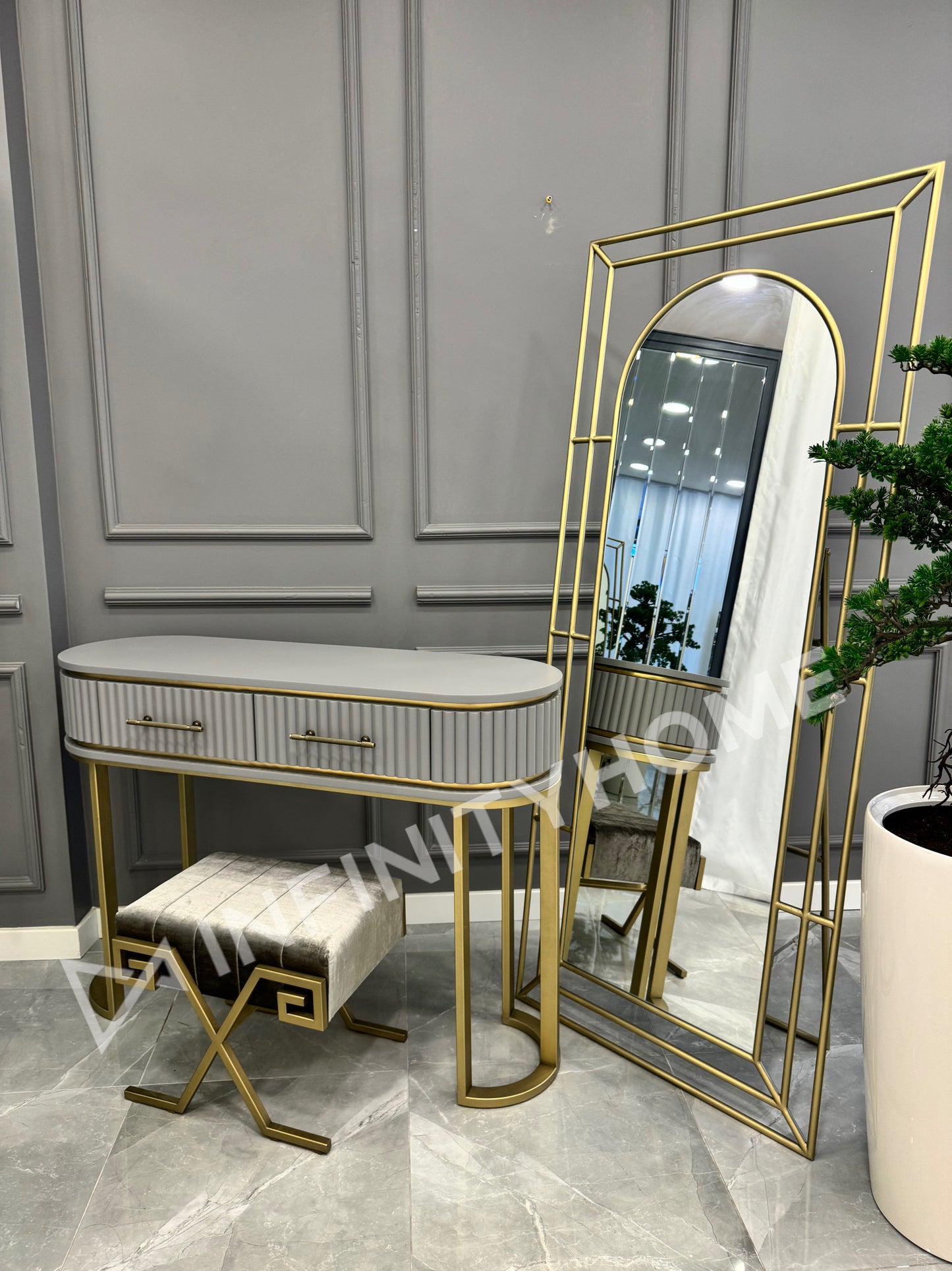 Oval Lake Çift Sıralı Dresuar - Eskitme Gold