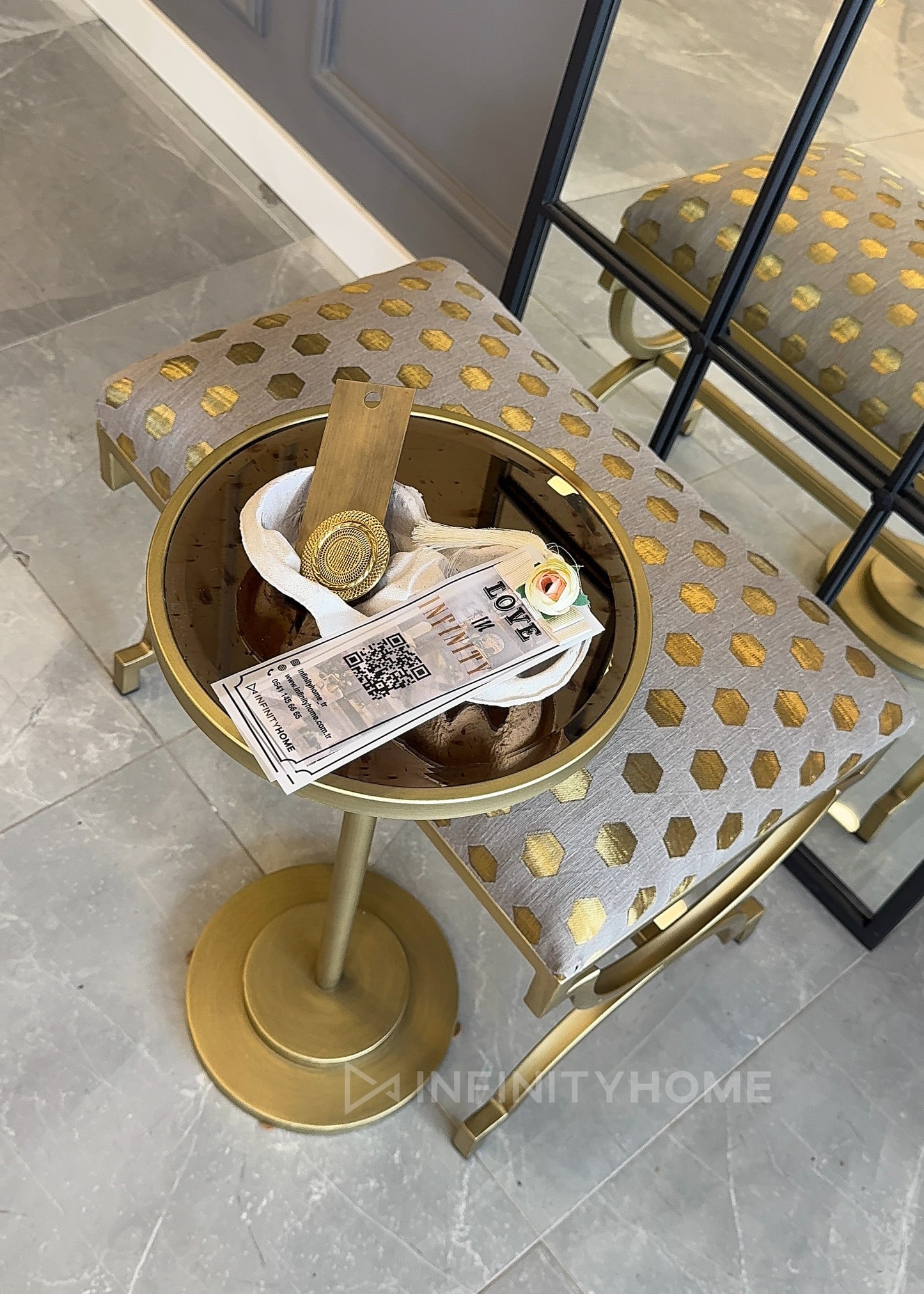 İşlemeli Puf - Eskitme Gold