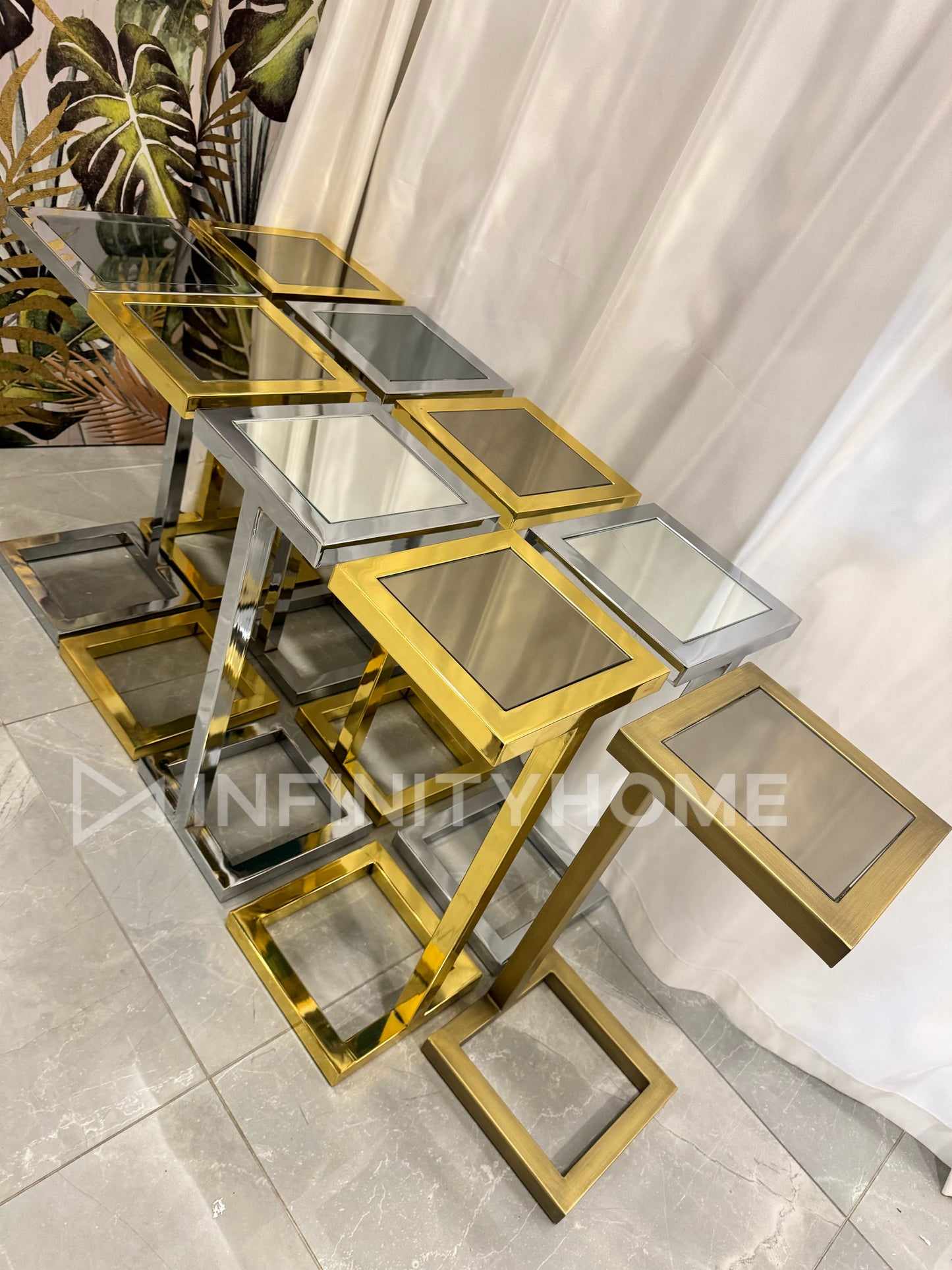 Mini Kahve Sehpası - Eskitme Gold